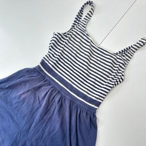 Vintage Jantzen Sport Blue White Striped Swim Dress Romper Size 14 Made in USA